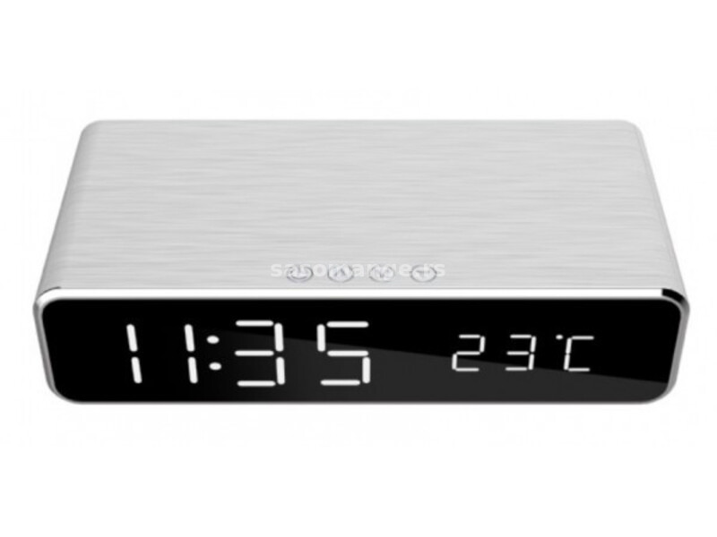 DAC-WPC-01-S Gembird Digitalni sat + alarm sa bezicnim punjenjem telefona, Silver