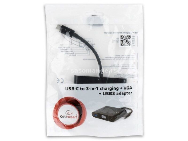 x-A-CM-VGA3in1-01 USB-C to 3-in-1 charging + VGA + USB3 adapter, black FO