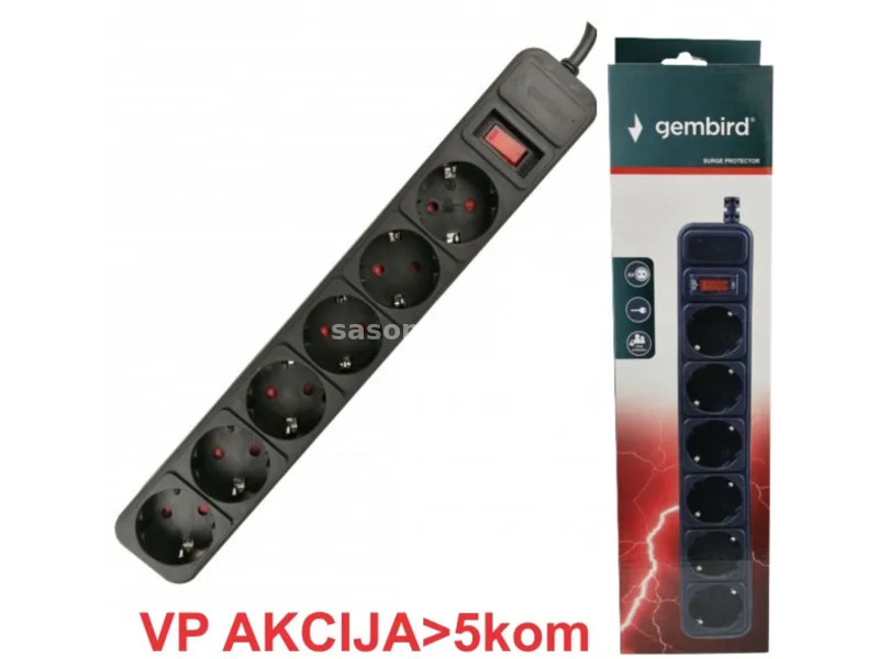 GEMBIRD SPG6-B-15 (3G1.0) ** Gembird produzni kabl sa zastitom 6 uticnica (3x1.0mm) 4.5m black(599)