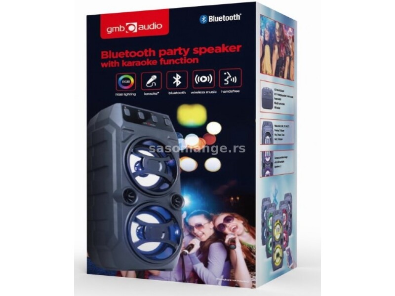 SPK-BT-13 Gembird Portable Bluetooth karaoke speaker 2x5W, FM, USB, SD, MIC 6,35mm, LED,black