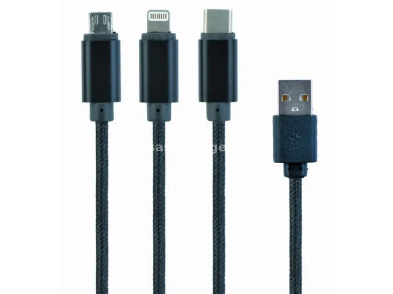 GEMBIRD CC-USB2-AM31-1M Gembird USB 3-u-1 kabl za punjenje 8-pin, Type-C, microUSB, crni, 1m