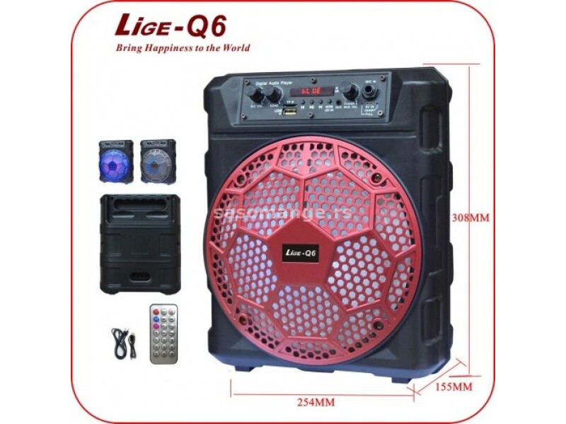 x-ZVUCNIK Karaoke Bluetooth, Radio, USB akumulatorski LIGE Q6 10W, 12V 1800mAh FO