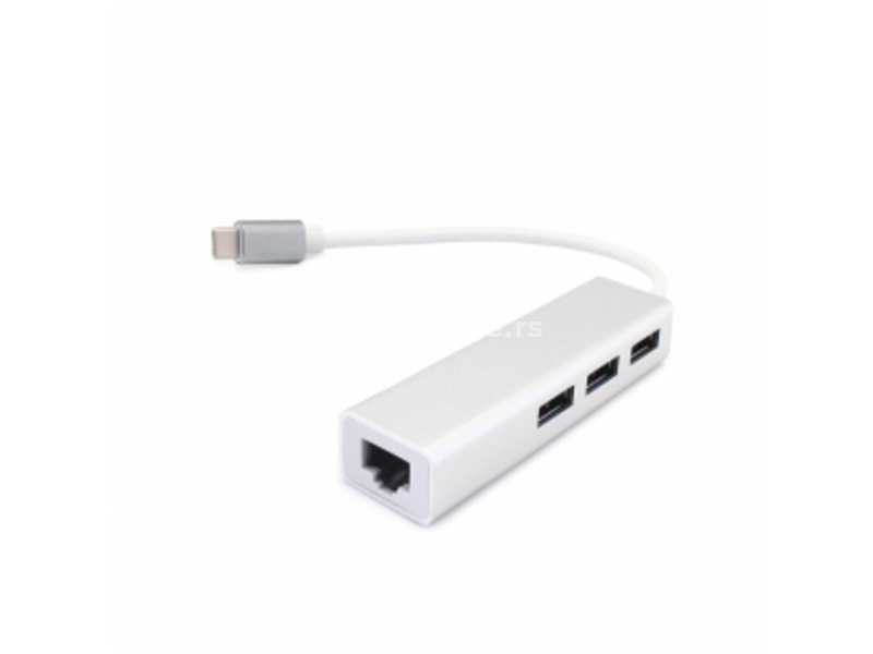 3G (67340) adapter tip C (muški) na 3xUSB 3.0 (ženski),RJ45 (ženski) beli