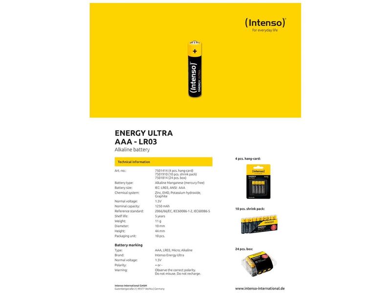 INTENSO Baterija alkalna/ AAA LR03/4/ 1/5 V/ blister 4 kom - AAA LR03/4