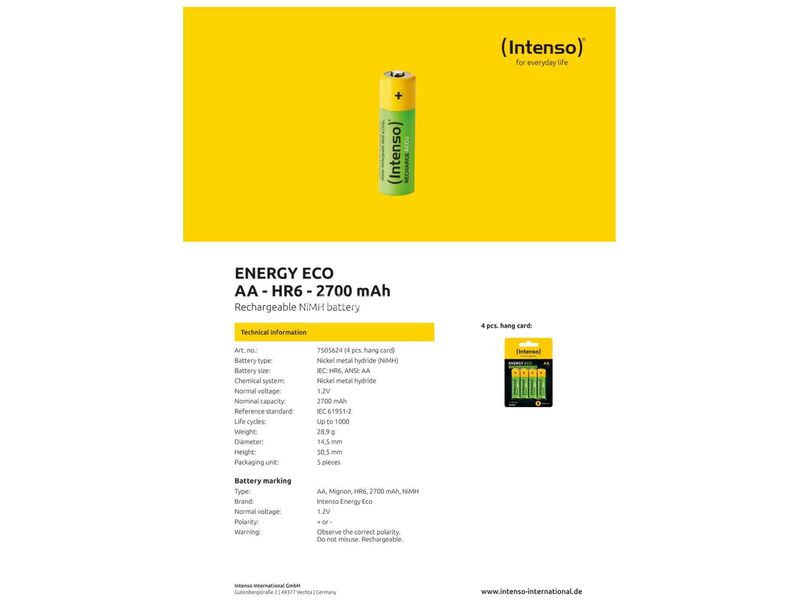 INTENSO Baterija punjiva AA / HR6/ 2700 mAh/ blister 4 komada - AA / HR6/2700