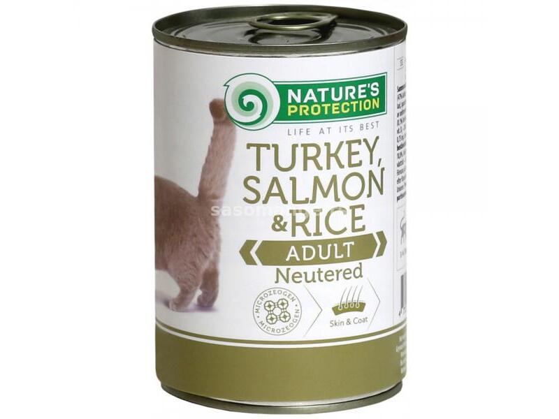 Nature's Protection konzerva za mačke - Sterilised - Turkey&amp;Salmon&amp;Rice 400g