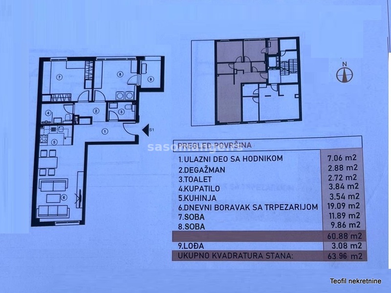 VRACAR ,CRVENI KRST ,64m2 , (L) ,210800e