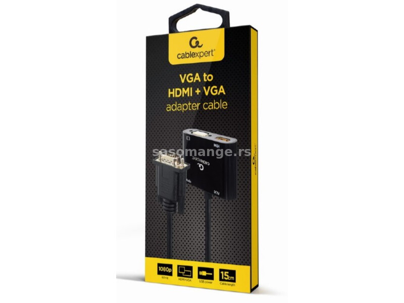 A-VGA-HDMI-02 Gembird VGA to HDMI + VGA adapter cable, 0.15 m, black