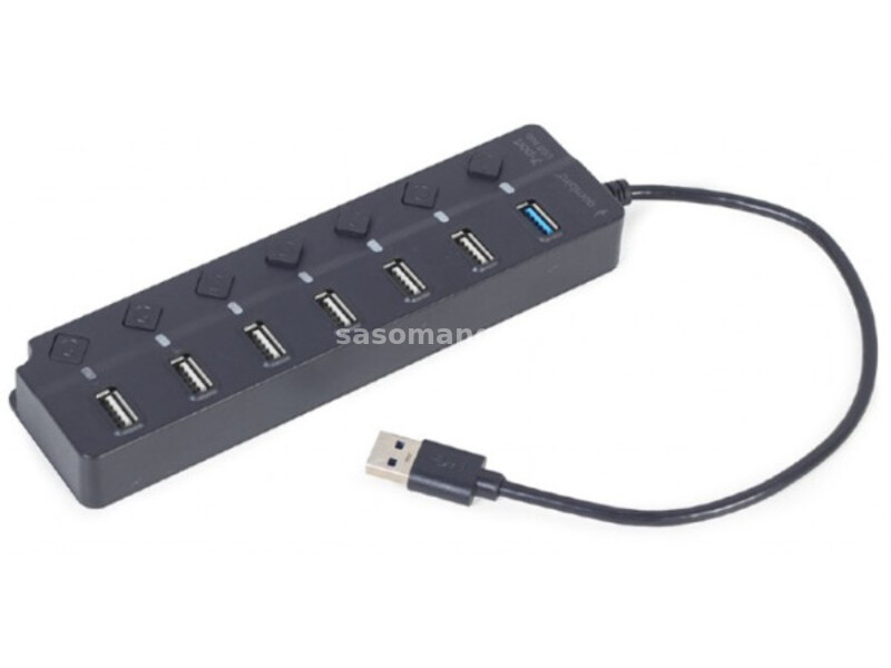 UHB-U3P1U2P6P-01 Gembird 7-port USB hub (1xUSB 3.1 + 6xUSB 2.0) with switches, black