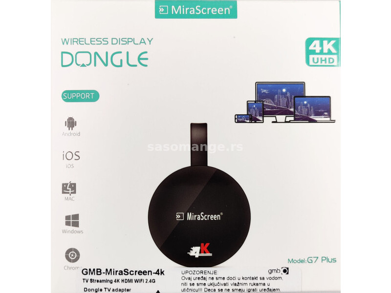 GMB-MiraScreen-4K * Gembird MIRACAST DLNA &amp; airplay HDMI WiFI Dongle TV adapter, 2.4G 4K (1399)