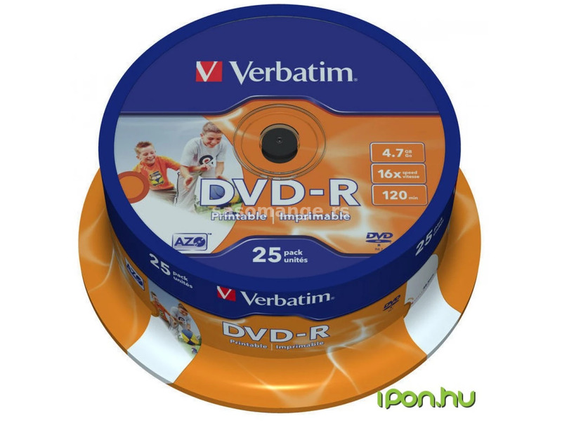 VERBATIM DVD-R 16x 25pcs printable cylindrical