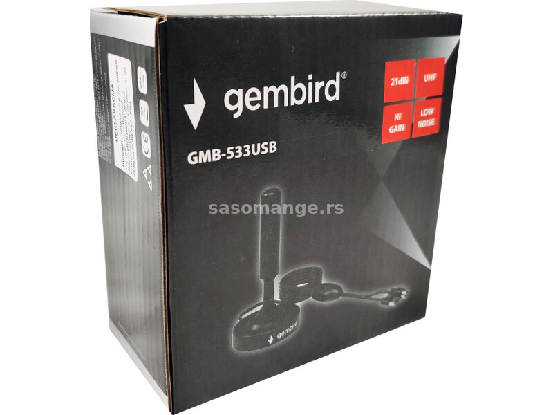 GMB-533USB **Gembird Antena sobna/spoljna sa pojacalom, UHF, dobit 21dB, visina 15cm, USB, 5m (495)