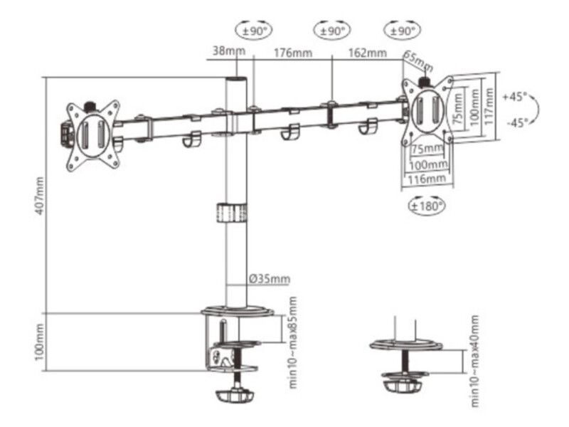 MA-D2-01 Gembird Podesivi dupli stoni drzac za monitor, tilt, 17-32 max.2x9kg (alt. MA-DF2-01)