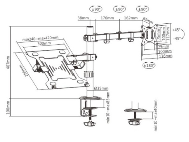 MA-DA-03 Gembird Podesivi stoni drzac za monitor tilt, 17-32 max.9kg + nosac za laptop