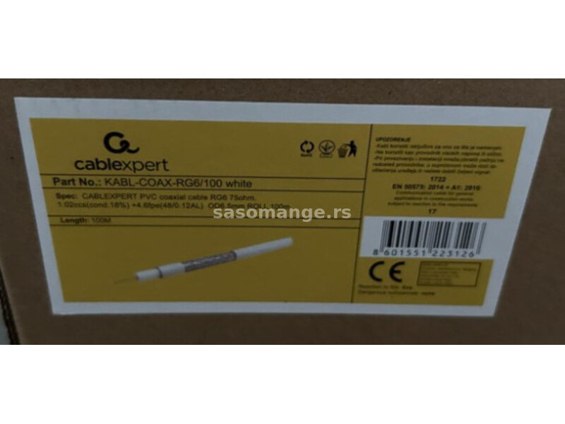 KABL-COAX-RG6/100 white (X553) koaksialni kabl RG6 bez konektora, conductivity 18%,6.5mm,100m