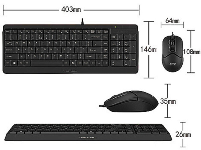 A4-F1512 A4Tech tastatura YU-LAYOUT + mis USB, Black