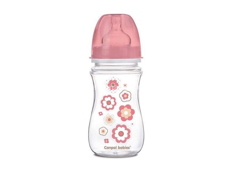 CANPOL Flašica za bebe sa širokim vratom 240 ml/ Anticolic 35/217 Easystart - Newborn Baby pink