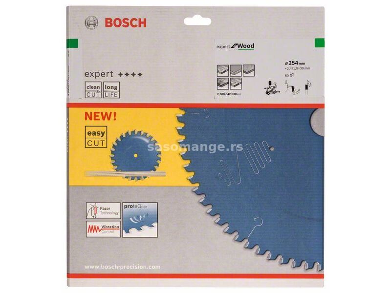 List kružne testere Expert za drvo 254 x 30 x 2,4 mm, 60 Bosch 2608642530