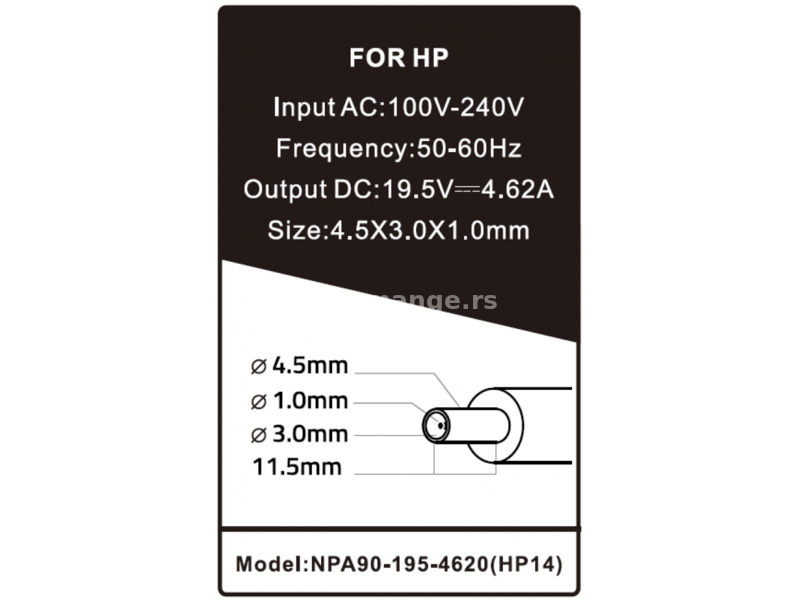 NPA90-195-4620 (HP14) ** Gembird punjac za laptop 90W-19.5V-4.62A, 4.5x3.0mm blue (934)