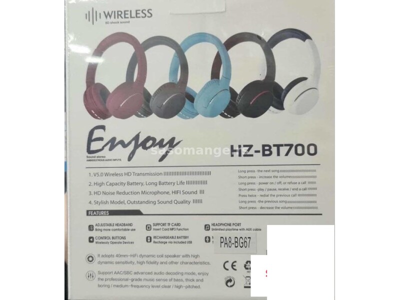 6D Bežične slušalice HZ BT700 više boja Shock Sound - 6D Bežične slušalice HZ BT700 više boja Sho...
