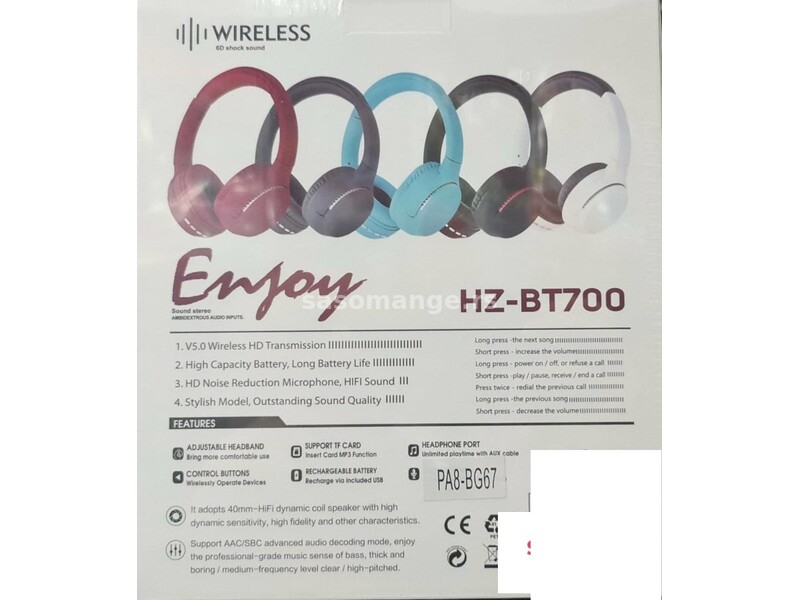 6D Shock Sound bežične slušalice - HZ-BT700 - crvene - 6D Shock Sound bežične slušalice - HZ-BT70...