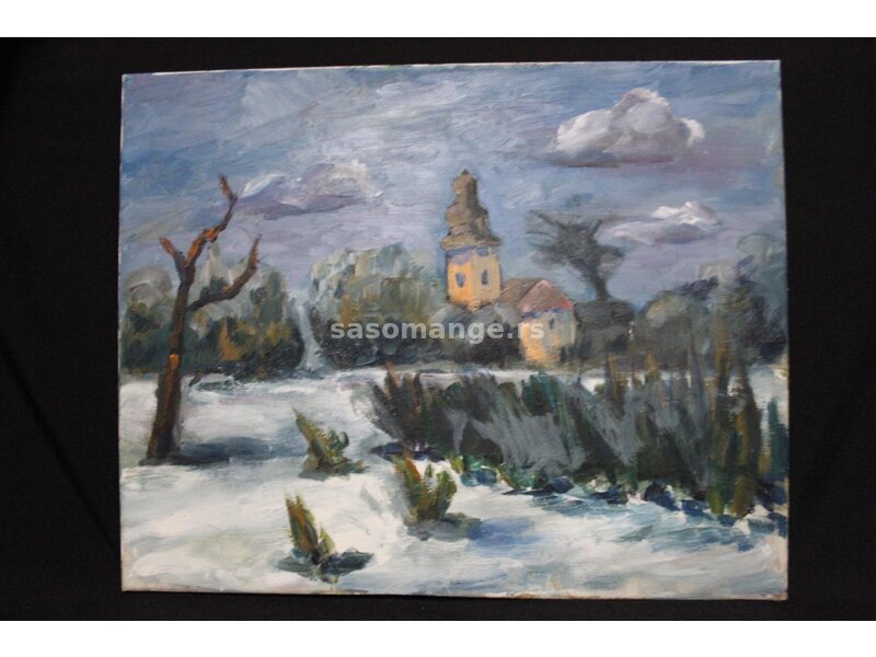 Slika Pejzaž Zima, Impresionizam, Ulje Na Platnu, 40 x 50
