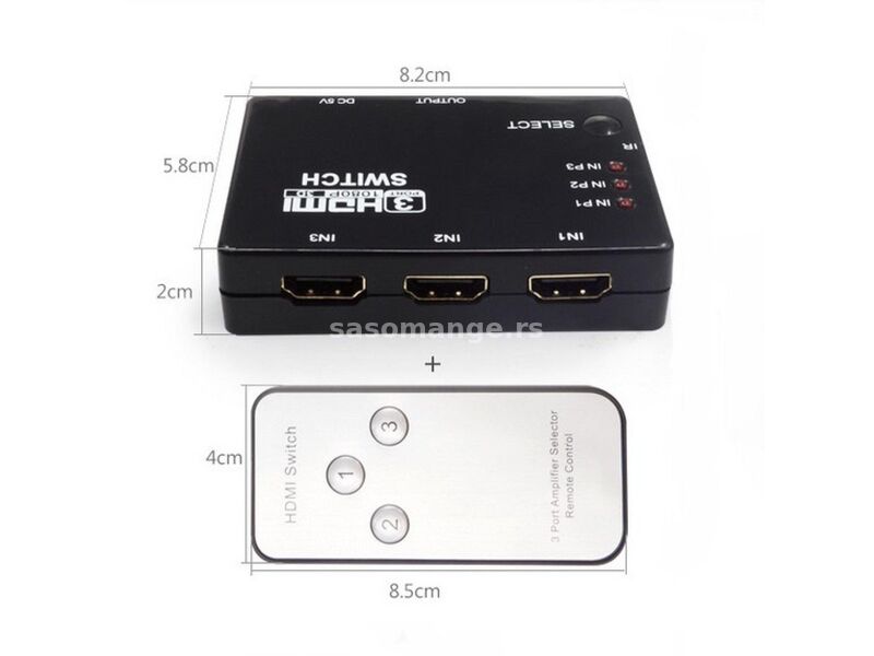 HDMI switch razdelnik, splitter, 3 na 1, sa daljinskim