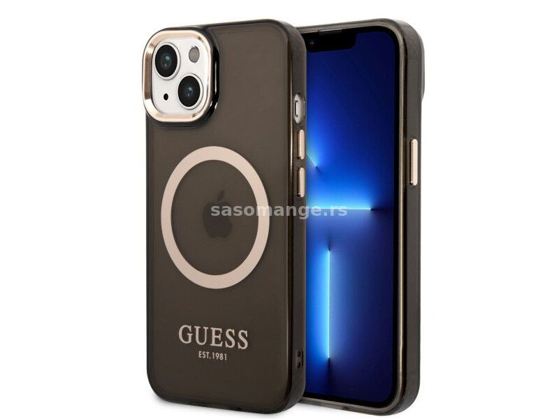LICENSED GUESS GUESS Futrola za iPhone 14 Plus GOLD OUTLINE TRANSLUCENT BLACK MagSafe
