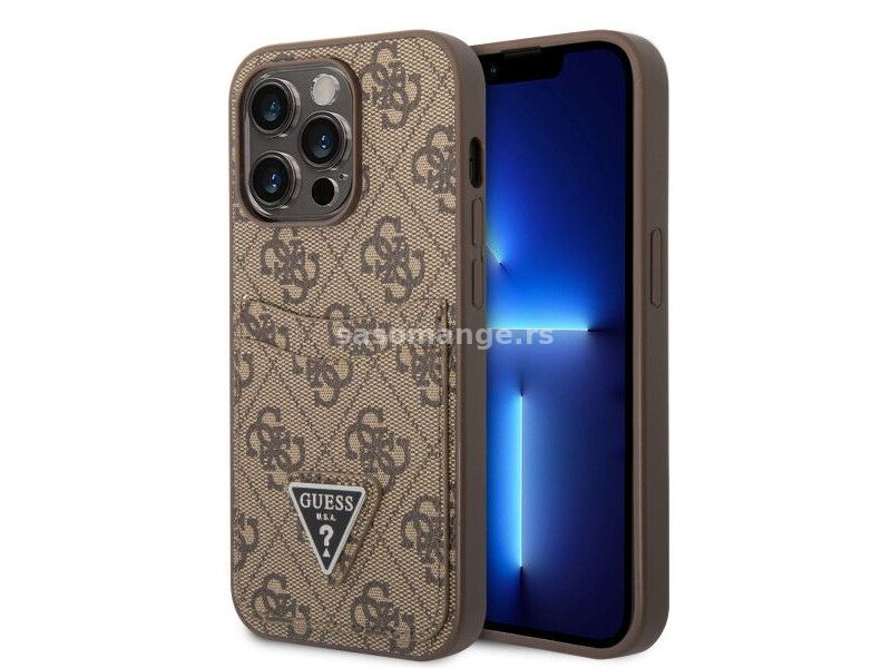LICENSED GUESS GUESS Futrola za iPhone 14 Pro 4G DOUBLE CARD TRIANGLE BROWN