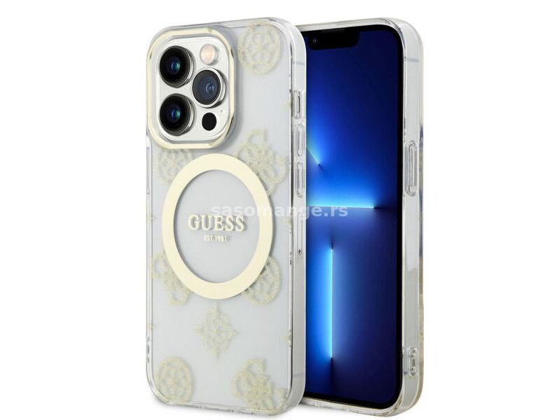 LICENSED GUESS GUESS Futrola za iPhone 14 Pro IML GLITTER PEONY GOLD TRANSPARENT MagSafe