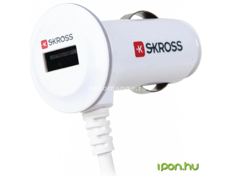 SKROSS Car charger 1xUSB output 2.1A fix microUSB cable white