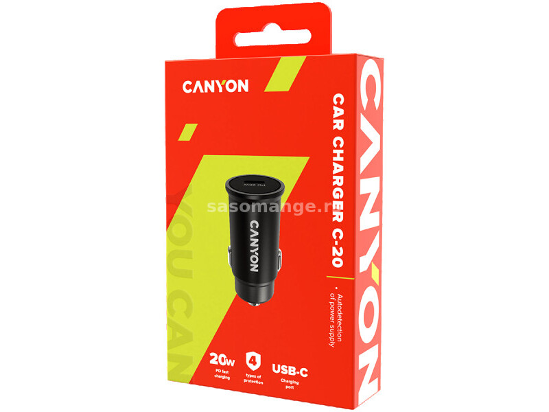 Canyon, PD 20W Pocket size car charger, input: DC12V-24V, output: PD20W, support iPhone12 PD fast...