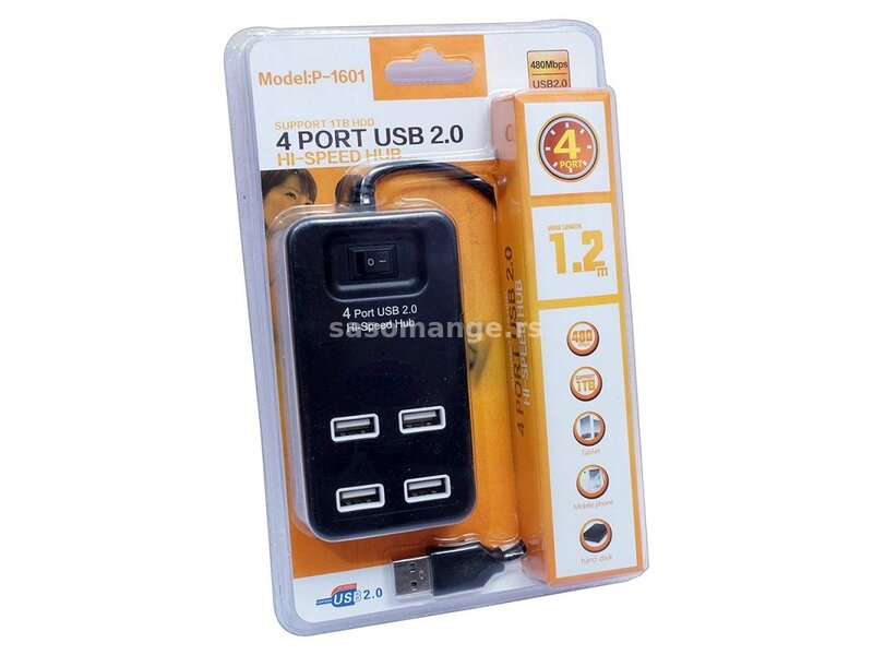 HUB USB 2.0 Hi-Speed 4 Porta P-1601 - CRNA