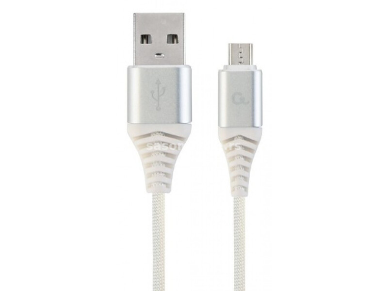 CC-USB2B-AMmBM-1M-BW2 Gembird Premium cotton braided Micro-USB charging -data cable,1m, silver/white