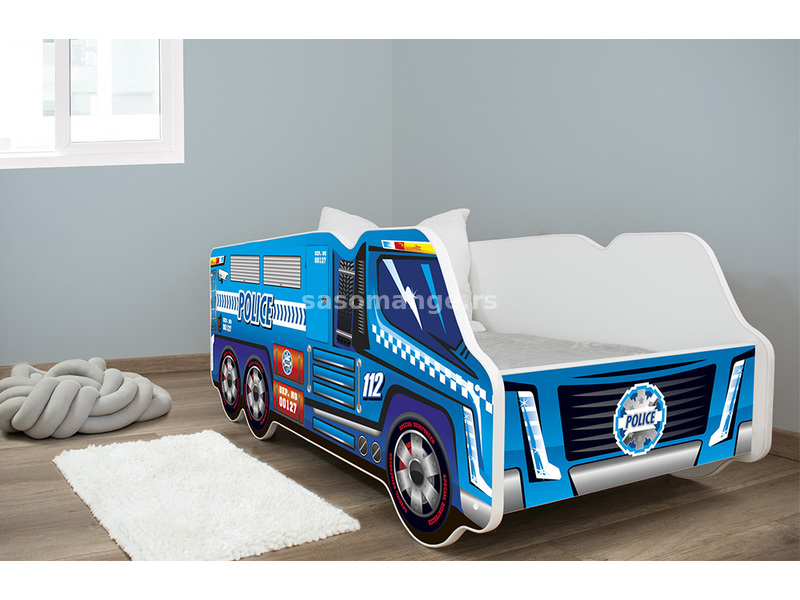 Dečiji krevet sa dušekom i letvicama truck Police 140x70 cm