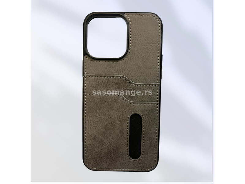 Maska Leather Pocket za iPhone 14 siva
