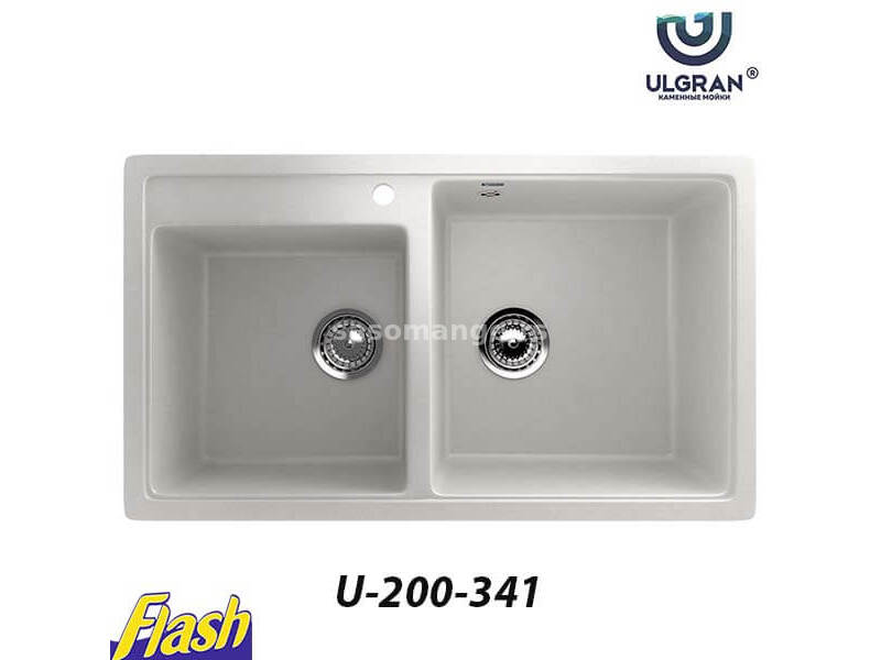 Granitna sudopera usadna kvadratna dupla - ULGRAN - U-200 - (3 boje) 341 - ULTRA BELA
