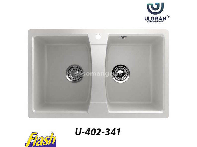 Granitna sudopera usadna kvadratna dupla - ULGRAN - U-402 - (3 boje) 341 - ULTRA BELA