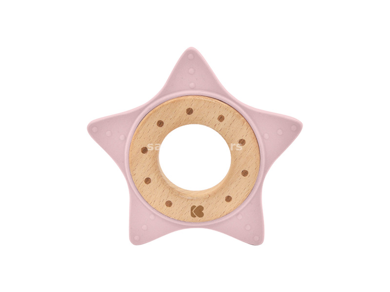 Kikka Boo Drvena igračka za bebe sa silikonskom glodalicom Star Pink KKB21058