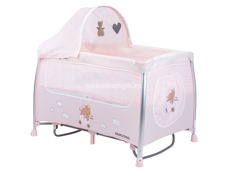 Kikka Boo Prenosivi krevetac za bebe Dreamy Bear Pink 2 nivoa sa funkcijom klackanja KKB60090