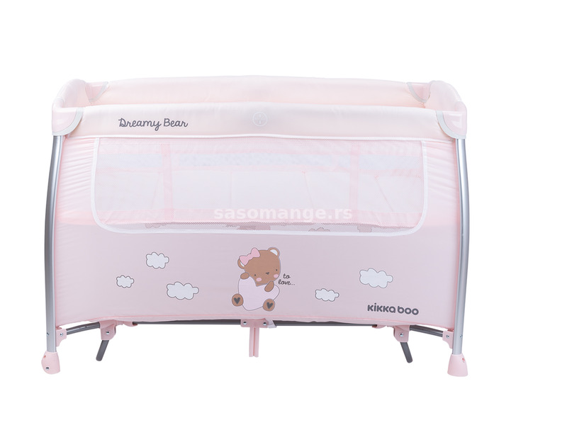 Kikka Boo Prenosivi krevetac za bebe Dreamy Bear Pink 2 nivoa sa funkcijom klackanja KKB60090