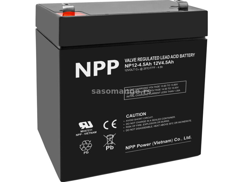 NPP NP12V-4.5Ah, AGM BATTERY, C20=4.5AH, T1, 90x70x101x107, 1,5KG, BLACK (NPP NP12/4,5Ah)