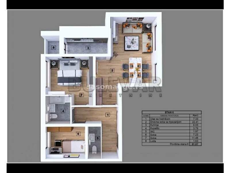 2.5, 62m2, novogradnja, pdv, parking