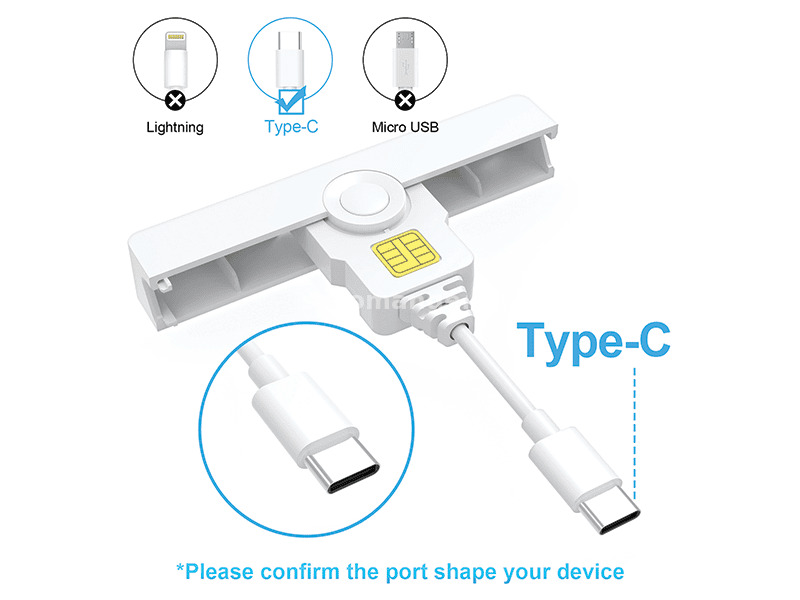 Čitač smart kartice Tip C USB Kettz CR-K500C