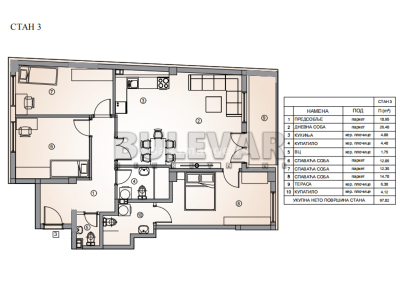 Top ponuda, prvoklasna novogradnja, četvorosoban stan , 97.02m2, prvi sprat, Dom zdravlja