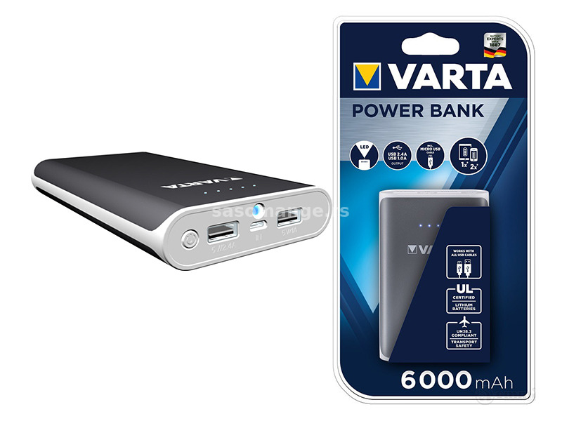 Varta eksterna baterija, Powerbank, 6000mAh, 2,4A + 1,0A