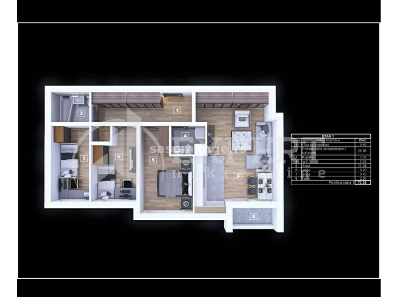 3.5, 74m2, novogradnja, pdv, parking