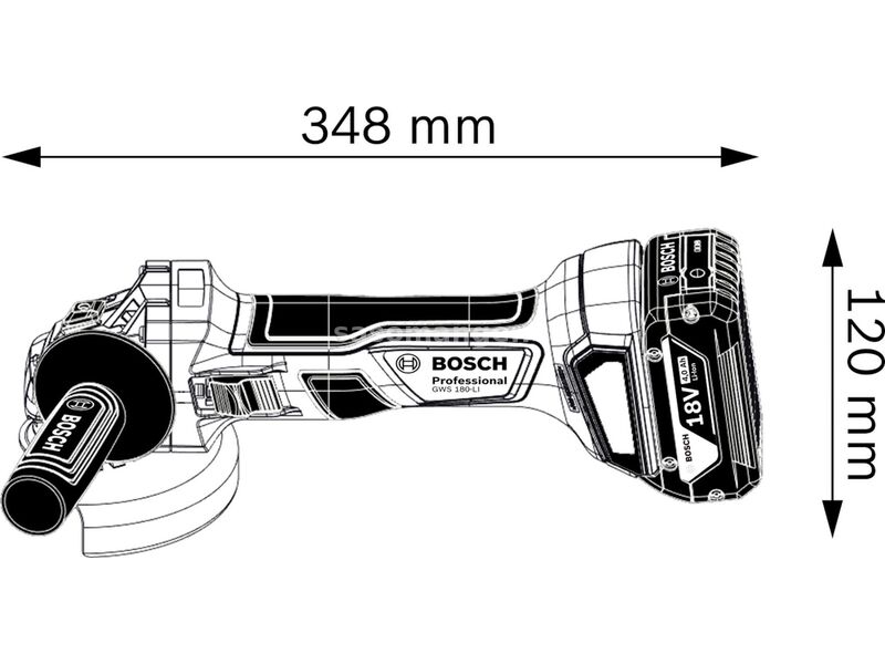 Akumulatorska ugaona brusilica Bosch GWS 180-Li; 2x4,0Ah; 125mm; kofer (06019H9021)