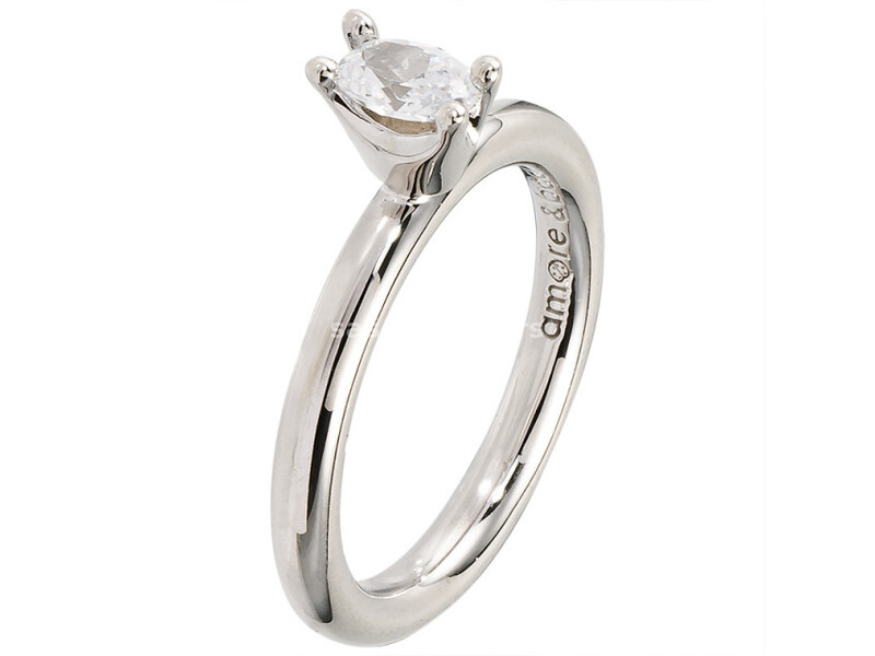 Amore baci srebrni prsten sa jednim belim swarovski kristalom 54 mm ( rg301.14 )