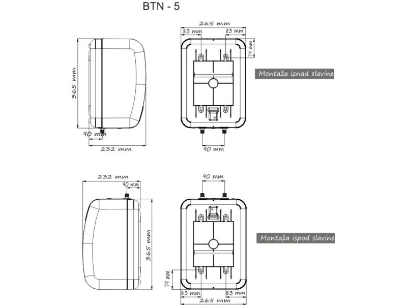 Termorad bojler BTN-5 beli visokomontažni